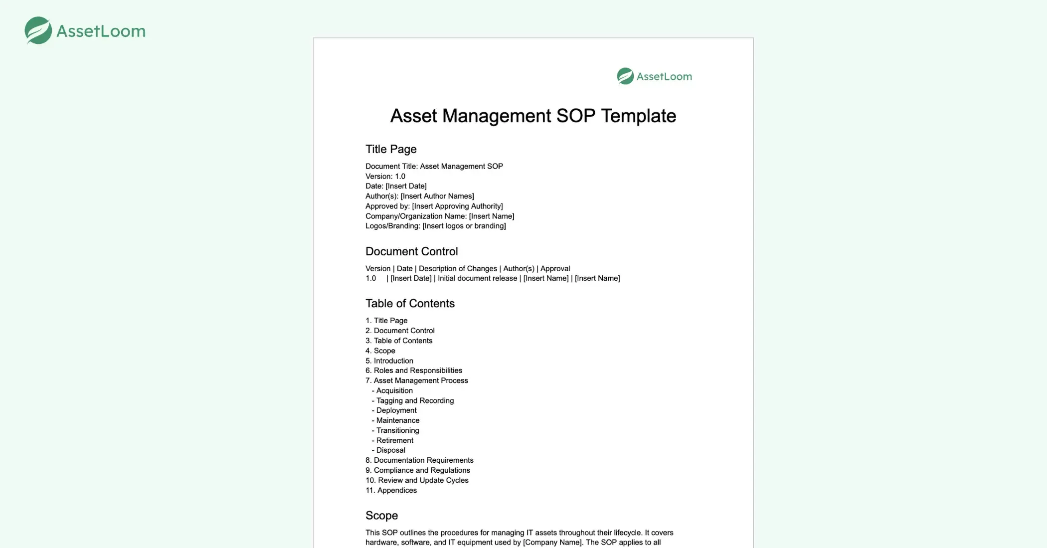 asset management SOP template asset management SOP template