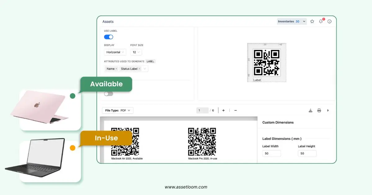AssetLoom allows generating QR codes from the unique asset tags