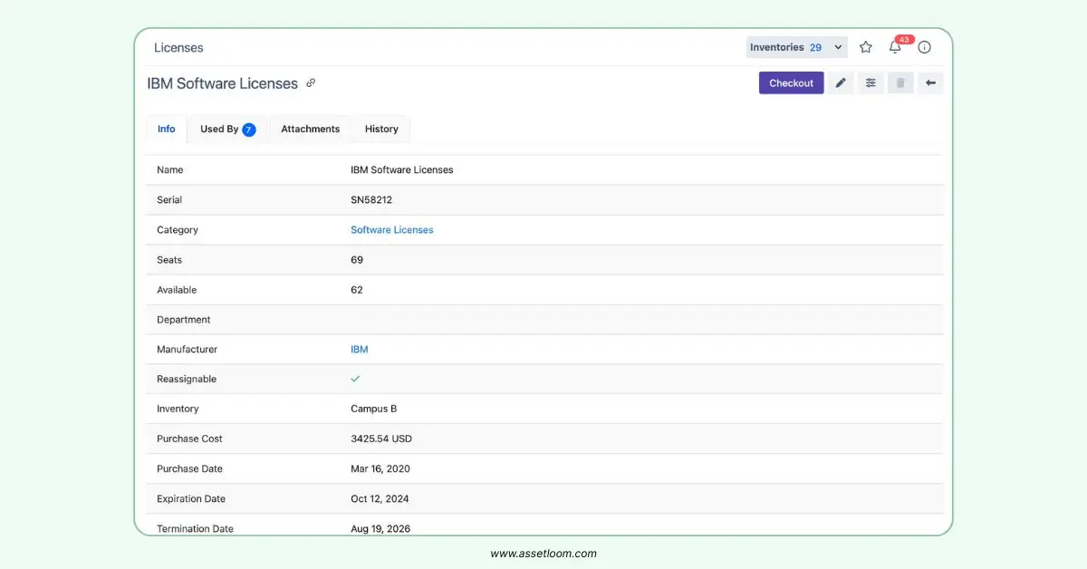 AssetLoom captures details like license seats, expiration dates, and license agreements