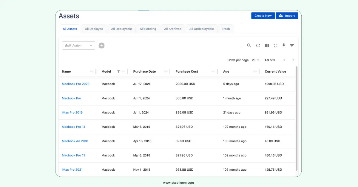 AssetLoom helps calculate the depreciation of an asset over time, based on the straight-line depreciation formula 