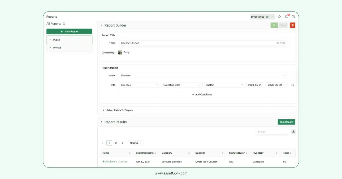 AssetLoom IT asset management reporting feature