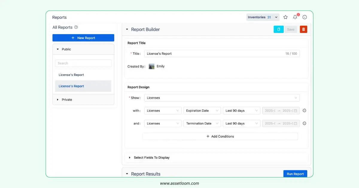 AssetLoom's license report