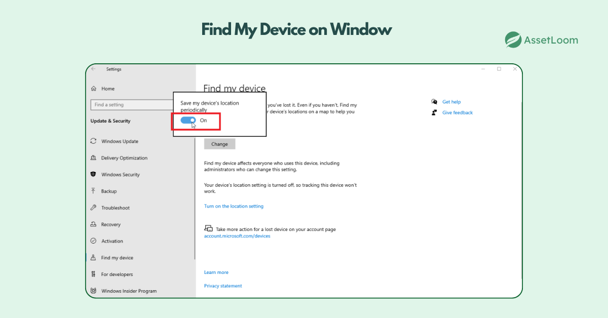 Find My Device on Window