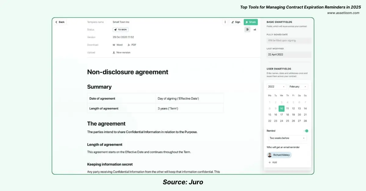 Juro contract expiration reminders Juro contract expiration reminders