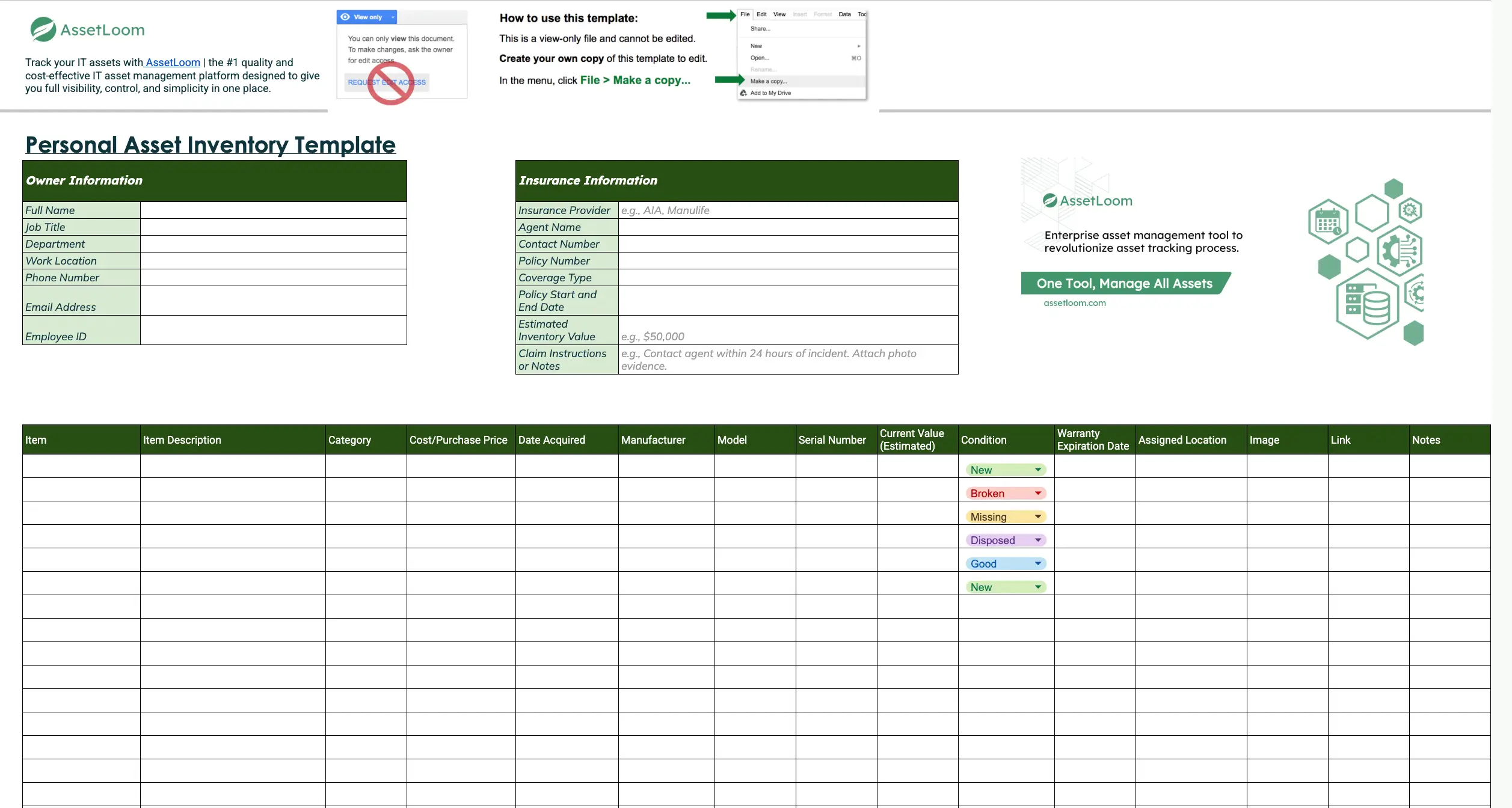 personal asset inventory template
