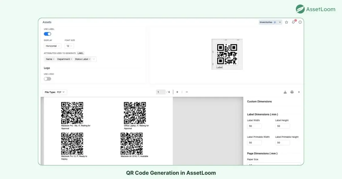 QR Code Generation in AssetLoom