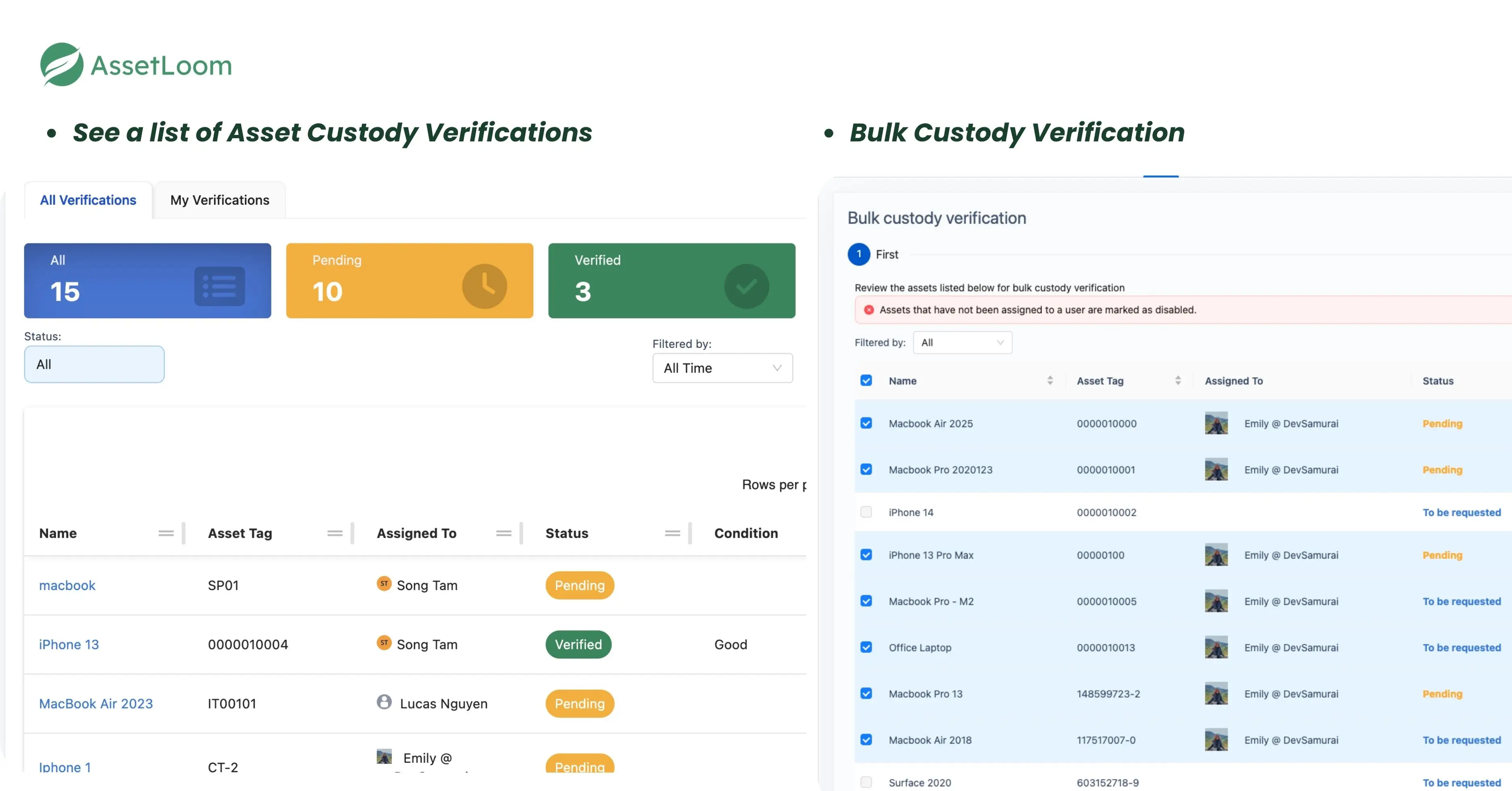 See a list of Asset Custody Verifications